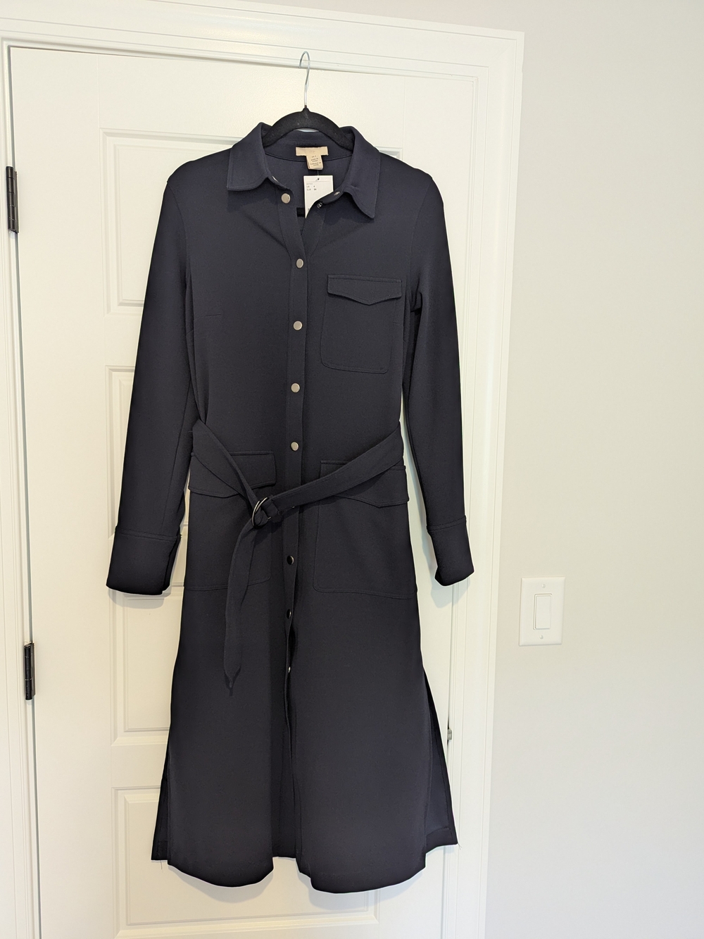 H&M Navy Blue Button Down Shirt Dress With Belt